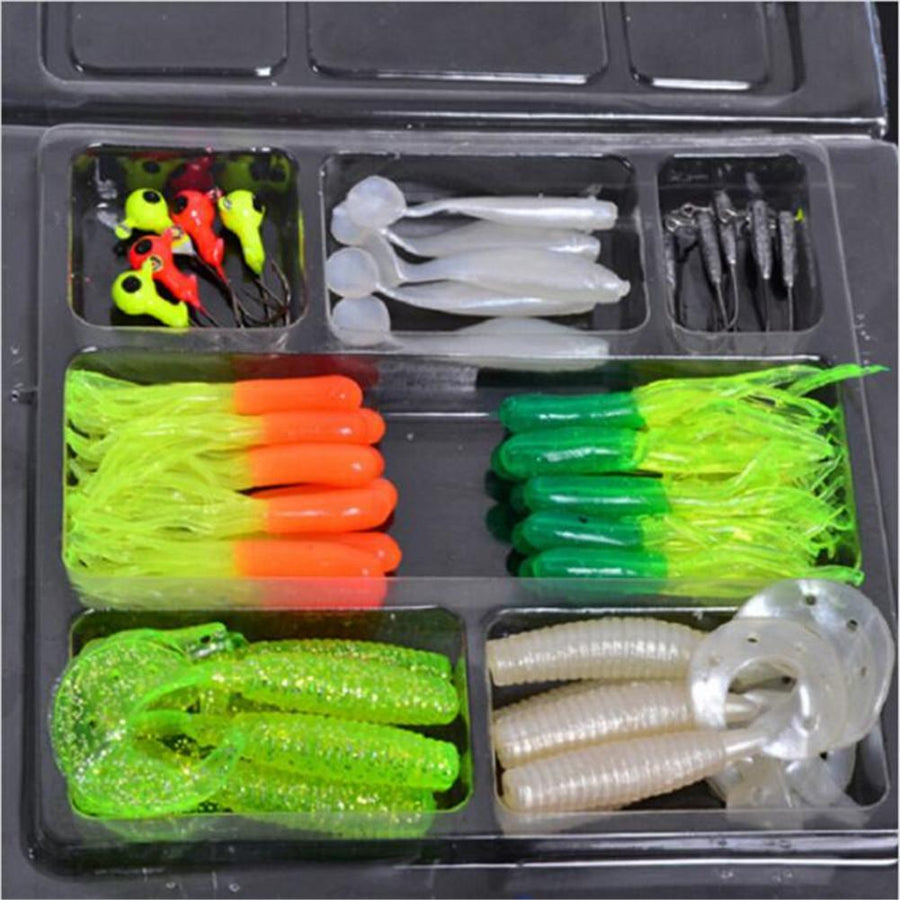 SHOP BARCLAY  35Pcs Hot Soft Worm Fishing Baits + 10 Lead Jig Head Hooks Simulation Lures